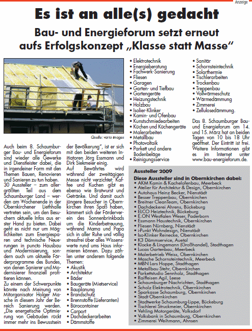 Bau- und Energieforum 2009 (Anzeige:  Schaumburger Nachrichten)
